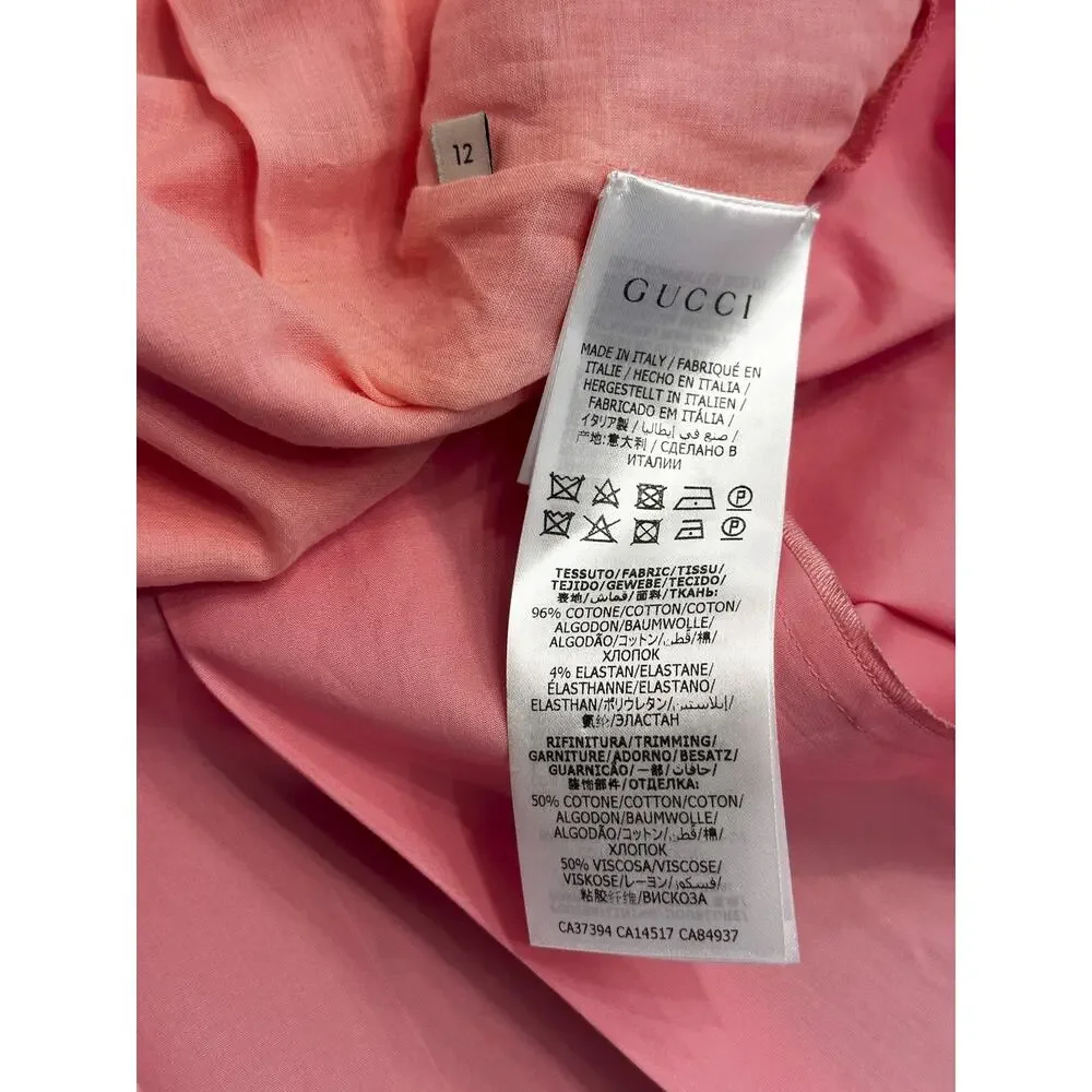 Gucci Girls Pink Pleated Cotton Poplin Dress Sleeveless Size 12Y Italy